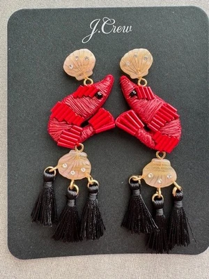Новый с Ярлыками J. Crew 100% подлинный PACIFIC COVE серьги красный черный креветки - Изображение 1 из 4