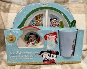 Disney Natale ��Set 5 Pezzi di Stoviglie in Melamina Piatto Tazza, Ciotola Cucchiaio Forchetta �� - Foto 1 di 4