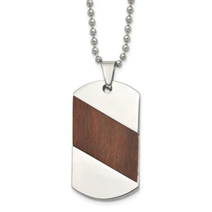 Collar colgante de titanio pulido con incrustaciones de palo de rosa etiqueta de perro 22" 27,87 gm - Imagen 1 de 4