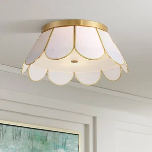 Possini Euro Eldridge 15 3/4" Warm Brass and Seashell Ceiling Light - Picture 1 of 8