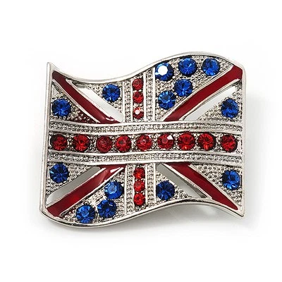 Broche de cristal plateado con bandera Union Jack - 4 cm de largo Foto 1 de 4