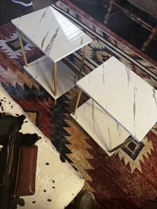 Set Of 2 Small Faux Marble End Tables - Picture 1 of 4
