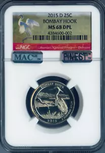 2015-D Bombay Hook Quarter NGC MS68 DPL MAC ottima qualità - Foto 1 di 2