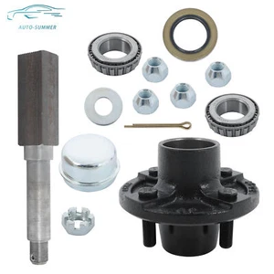 1" Square BT8 Trailer Spindle with 4 on 4" Bolt Circle Trailer Hub Bearing Kit - Picture 1 of 16