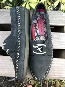 Hush Puppies Flex Suede Slip On Navy/Grey Stitch Detail Loafers Womans Sz 9 LNC - Picture 1 of 12