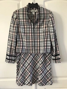 Lew Magram Collection 2 Pc Skirt Suit Plaid Size 10 Long Sleeve Jacket Unlined - Picture 1 of 22