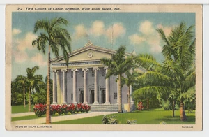 Postkarte FL Florida West Palm Beach Erste Kirche Christi Wissenschaftler Leinen  - Bild 1 von 2