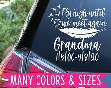 Fly high until we meet again RIP Memory Feather Birds Vinyl Decal Sticker