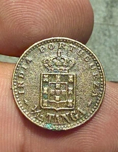 PORTUGUESE INDIA GOA CARLOS I 1/12 TANGA RARE COPPER COIN - Picture 1 of 2