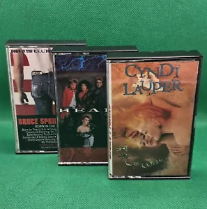 Lot of 3 1980s-90s Rock Pop Cassette Tapes Cyndi Lauper Heart Bruce Springsteen - Picture 1 of 8