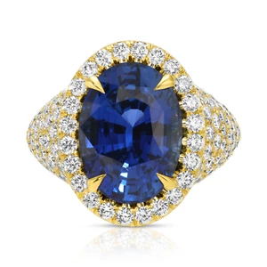 Natural GIA Certified 10.05Ct Royal Blue Sapphire and F VS Diamond Ring 18k Gold - Picture 1 of 8