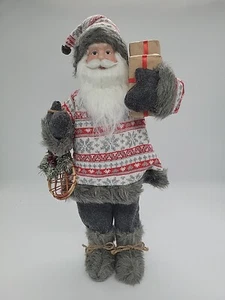 Stivali maglione pelliccia grigia 18" Babbo Natale bambola da collezione decorazione statuina natalizia - Foto 1 di 6