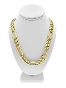 Figaro Link Chain Mens Necklace 10mm Real 10k Yellow Gold 24" - Picture 1 of 5
