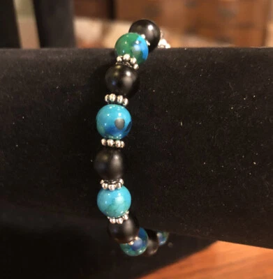 Pulsera con cuentas de cristal de ónix negro y crisocola piedra natural. Foto 1 de 4