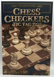 New Cardinal Games Traditions Chess Checkers & Tic Tac Toe Game Set - Picture 1 of 5