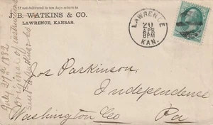 1882 USA cover sent from Lawrence KAN to Independence PA - Picture 1 of 2
