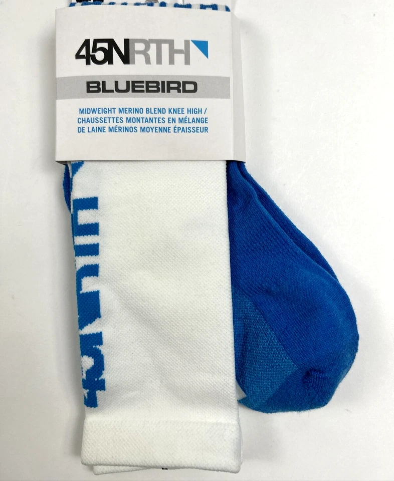 NUEVOS 45 NORTH Calcetines Talla L Blanco AZUL Peso Medio Lana Hasta la Rodilla CICLISMO Foto 1 de 2