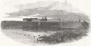 WARCS. Bridge over reservoir, Solihull 1853 old antique vintage print picture - Picture 1 of 1