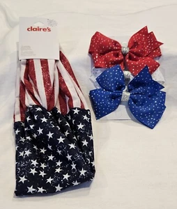 Claire's Red White Blue 3 Pack Bows + Head Wrap / Headband NEW w Tags Americana - Picture 1 of 7
