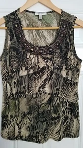 Women's Dressbarn Silky Colorful Embellished Stretchy Stylish Sleeveless Top M - Picture 1 of 12