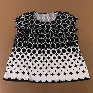 Duo Maternity Women's Size XL Black White Printed Short Sleeve Pullover Blouse - Picture 1 of 8