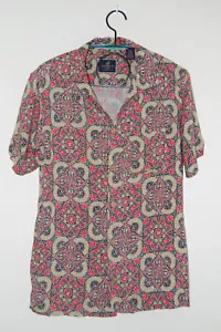 Camicia uomo Caribbean Joe rossa corallo floreale stile batik SS con bottoni nuova con etichette taglia M XL - Foto 1 di 14