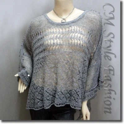 Suéter Cuadrado Gris L Tejido Crochet Ojales Lentejuelas Cuentas Foto 1 de 4