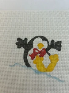 Hand Painted Needlepoint Canvas - Penguin Sliding Down Snow, (dim 4 x 4) - Picture 1 of 1