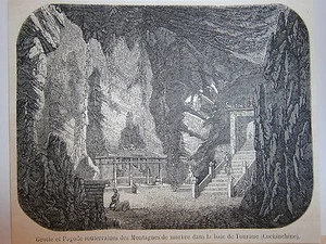Gravure 19° Grotte et Pagode souterraines des montagnes de marbre Cochinchine - Imagen 1 de 1