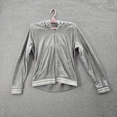 Juicy Couture Women Hoodie M Gray Zipper Striped Trim Long Sleeve - Image 1 of 4