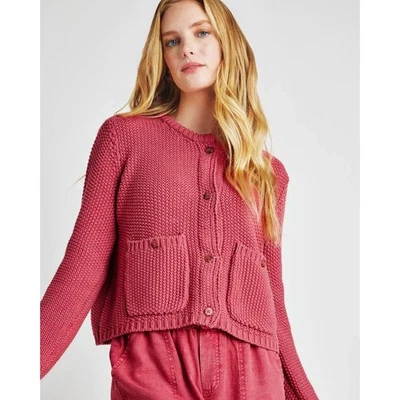 Splendid Women Coral Cotton Knit Andrea Long Sleeve Cropped Cardigan Size L - Image 1 of 4