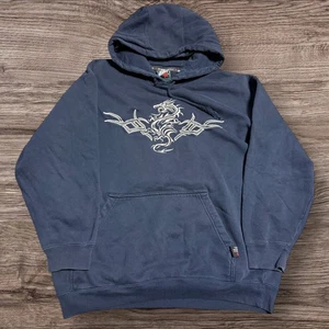 vintage Y2K Top Heavy Dragon Embroidered Tribal Logo Hoodie sz M 2000s Pullover - Picture 1 of 6