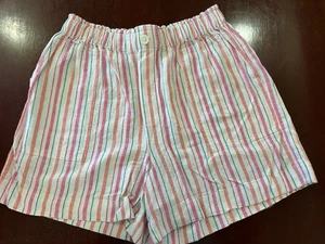 Ann Taylor Loft Linen Blend Shorts Pink Orange Striped M High Rise #1516 - Picture 1 of 9