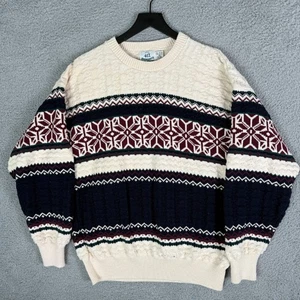 Vintage 90s Preppy Striped Cotton Knit Sweater Men's XL Nordic Van Heusen - Picture 1 of 8