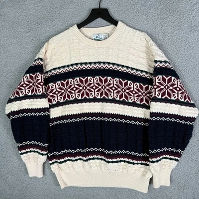 Vintage 90s Preppy Striped Cotton Knit Sweater Men's XL Nordic Van Heusen - Image 1 of 4