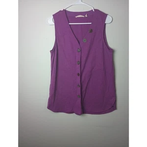 Weiche Umrandung lila künstlerische Knöpfe 100 % Baumwolle ärmellose Bluse Top Medium - Bild 1 von 6