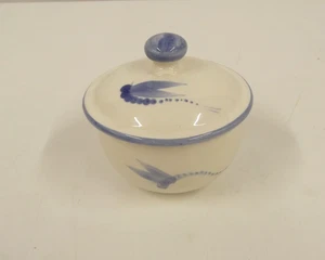 Lovely Poole Pottery Lidded Sugar/Jam Pot 10 cm Diameter. Blue/Cream #J4 - Picture 1 of 6