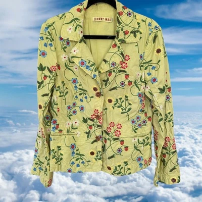 Chaqueta Blazer Johnny Was Floral Muy Bordada Grande Verde Lima Fresa Foto 1 de 4