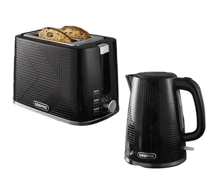 Electric Kettle 1.7L & 2 Slice Bread Toaster Set Defrost Reheat Crumb Tray Black - Picture 1 of 8