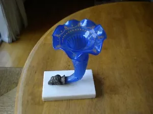 Antike CORNUCOPIA KUNST GLASVASE mit BRONZE Rams Kopf weißer Marmor - Bild 1 von 5