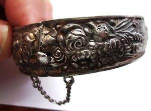 ROSAS DE PORTUGAL REPOUSSE STERLING SILVER FLOWER FRUIT BRACELET 23.4 GRAMS - Picture 1 of 10