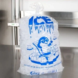 1000 10 libbre. Sacchetto ghiaccio in plastica trasparente 1,5 mil wicketed con stampa su ghiaccio e cravatte torcenti - Foto 1 di 5