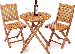 3Pcs Patio Bistro Set Folding Table Set Outdoor Furniture Round Table for Garden - Picture 1 of 7
