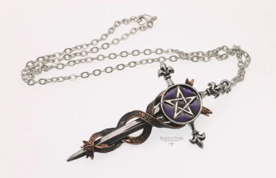 Alchemy Gothic Sword of Destiny Necklace P256 Goth 1999 Pentagram Pewter Vintage - Изображение 1 из 4