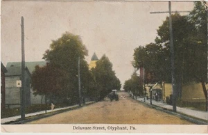 CARTOLINA VINTAGE: DELAWARE ST., OLYPHANT, PENNSYLVANIA, CAVALLO & BUGGY - Foto 1 di 2