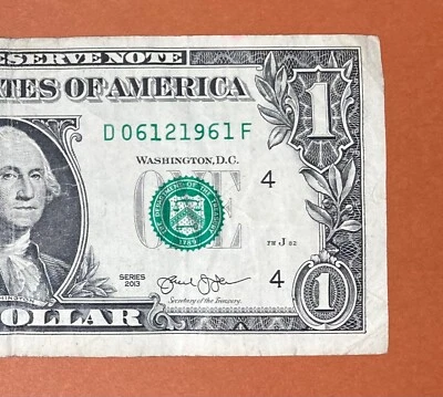 June 12, 1961 ; 6 December 1961 (D 06121961 F) Birthday Note $1 One Dollar Bill - Image 1 of 3
