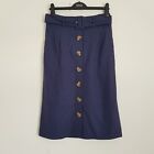 NEW Ex M&S 8-22 RRP £35 Navy Blue Belted Button Front Smart Midi Skirt