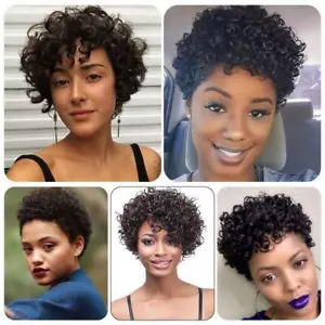 100% Human Hair Wig Short Afro Curly Wigs For Black Virgin Women Hair U9I18 - Picture 1 of 9