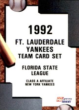 1992 Fort Lauderdale Yankees Fleer/ProCards #3011 Checklist - NM Baseball Card