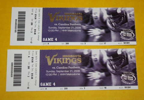 Minnesota Vikings Ticket Stub | September 21 2008 | Jonathan Stewart TD Cover